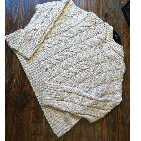 LOFT Chunky Cable Fisherman Knit Sweater Collared V-Neck Woman's  Size L - Picture 8 of 12